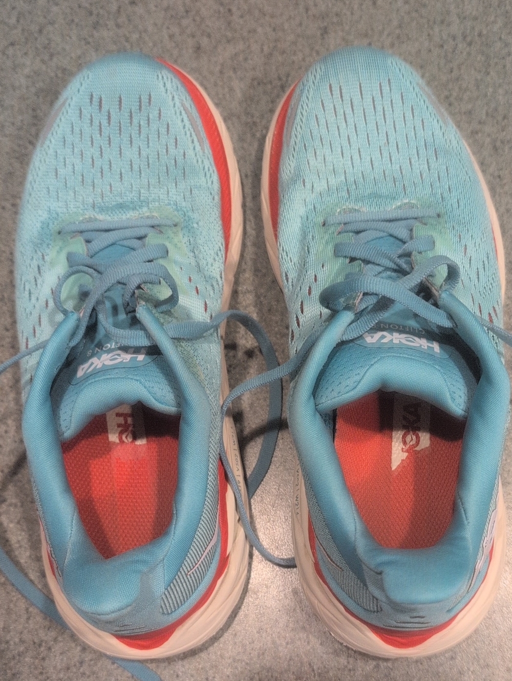Hoka Clifton 8 Women's Aqua and Coral Athletic Running Shoes
